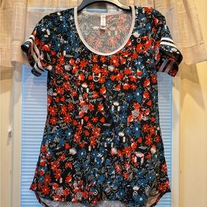 LuLaRoe Orange and Blue Graphic Short Sleeve Tee